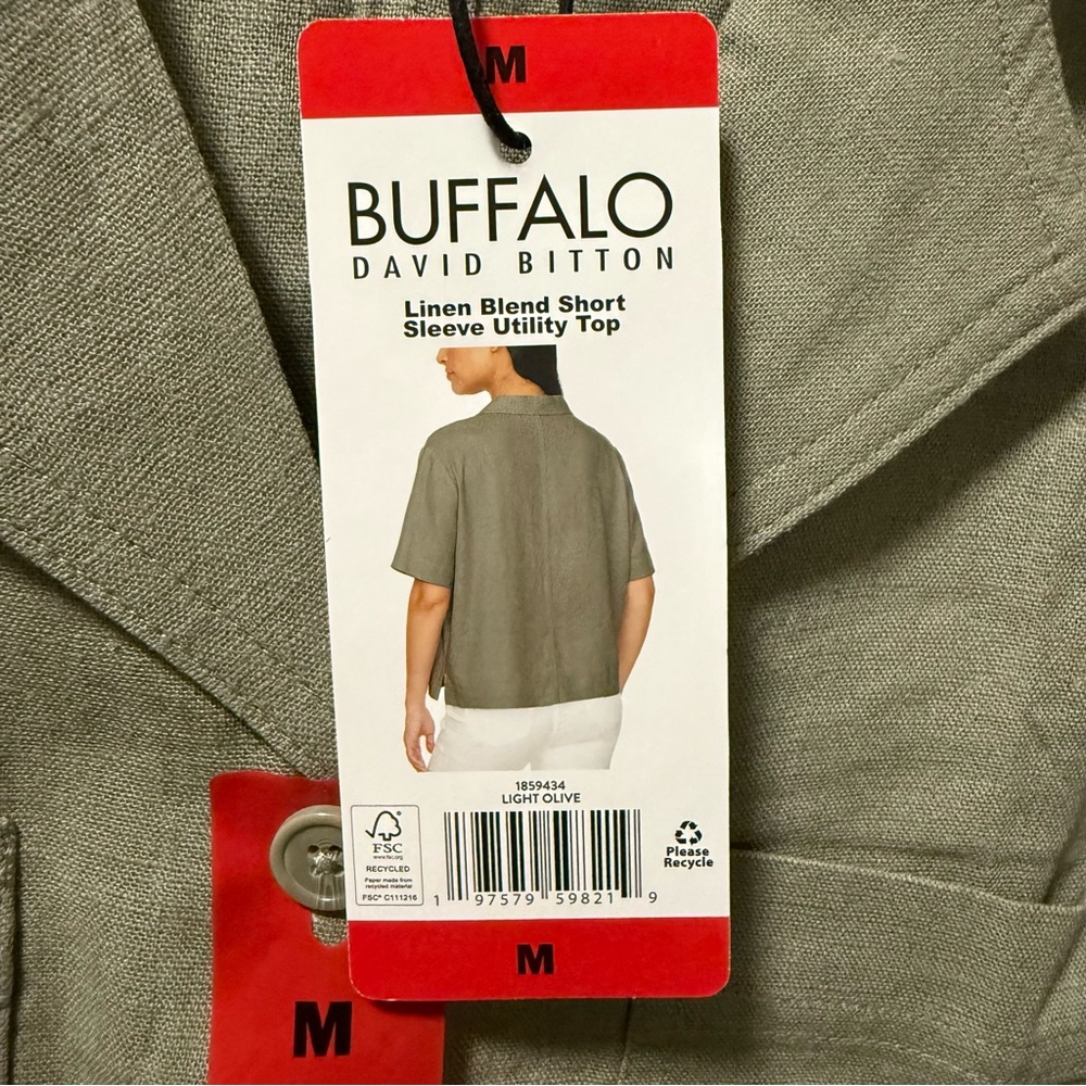 Buffalo David Bitton Olive Green Wmn’s Med. Button down Lightweight, Classic Top - Picture 4 of 6